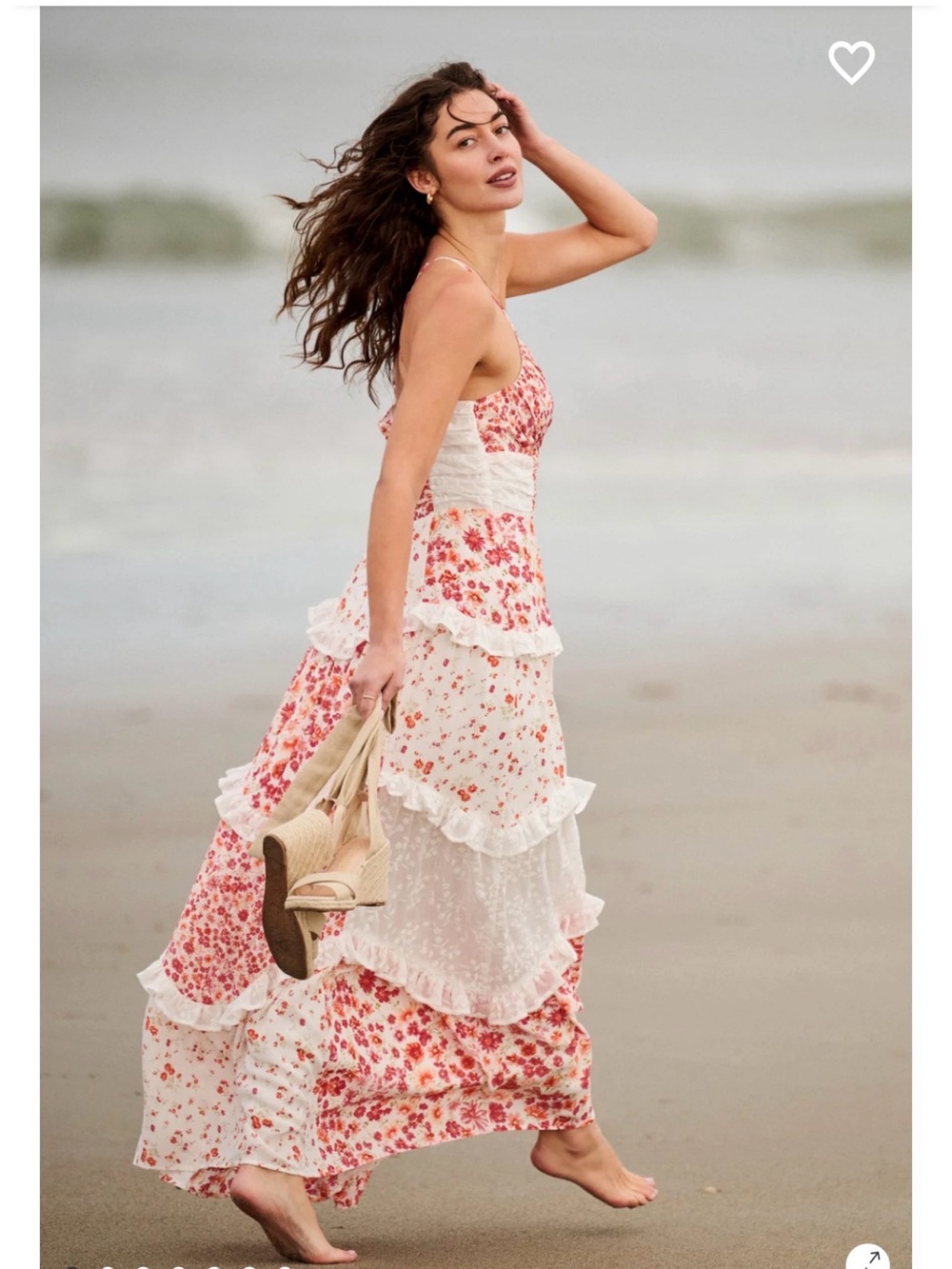 Floral Tiered Maxi Dress in White and Pink size M